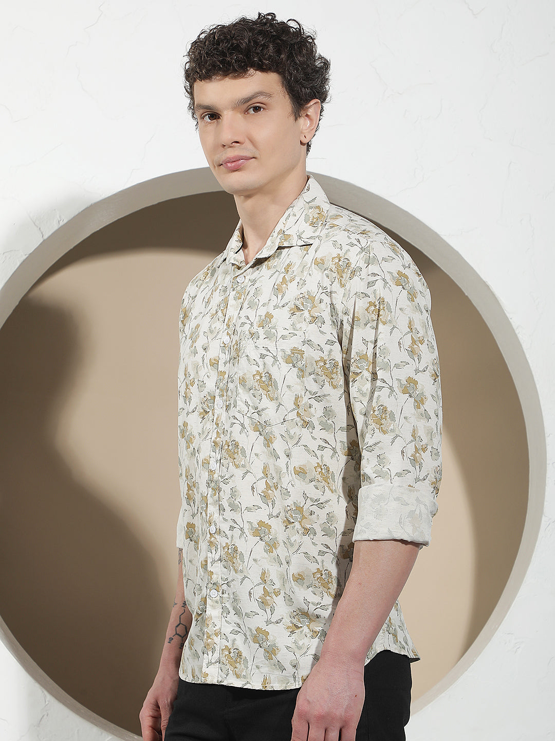 Multi-Color Floral Print Linen Shirt