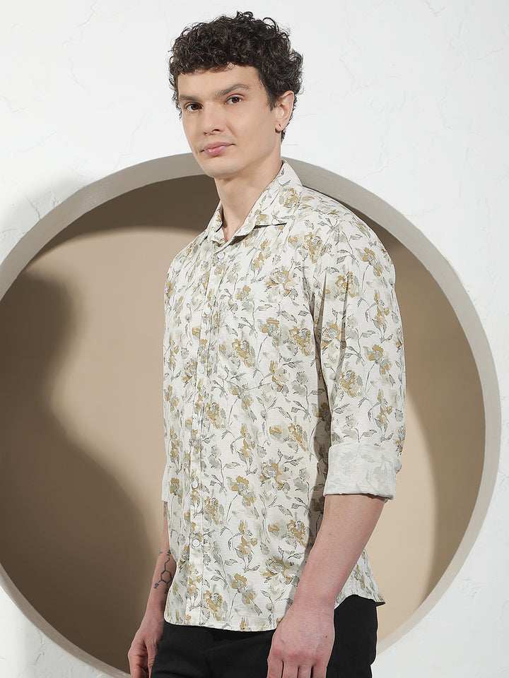 Multi-Color Floral Print Linen Shirt