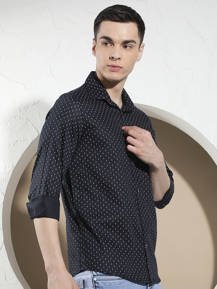 Blue Micro Print Shirt