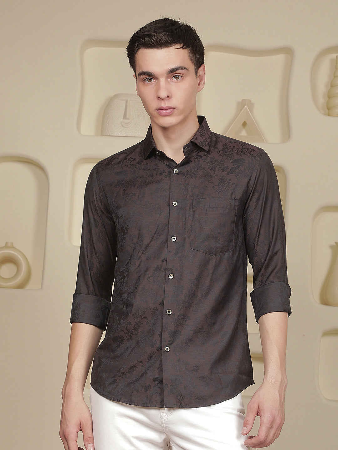 Brown Floral Print Shirt