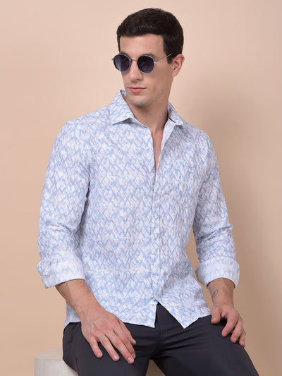 Blue Printed Linen Shirt