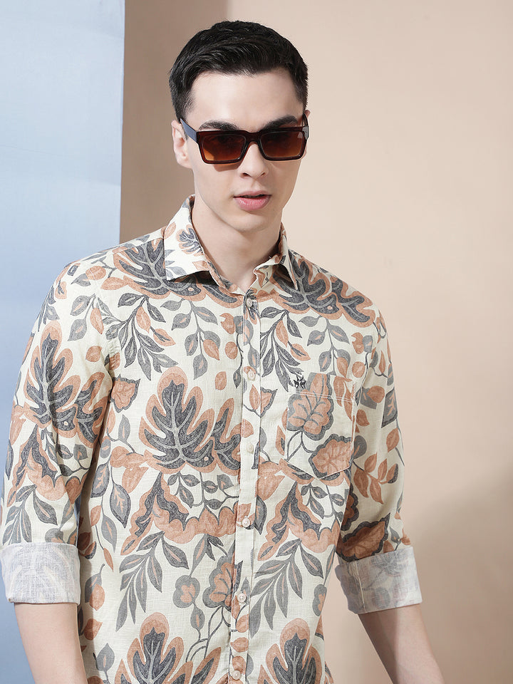 Multi-Color Floral Print Linen Shirt