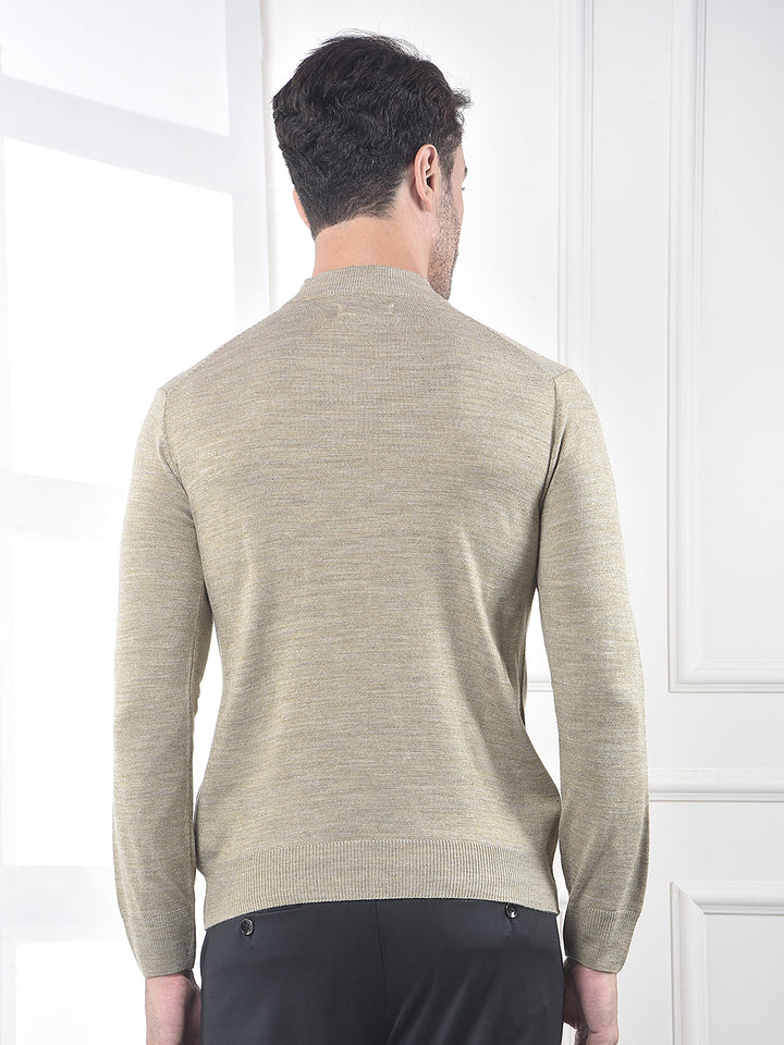 Beige High-Neck Knitted Sweater