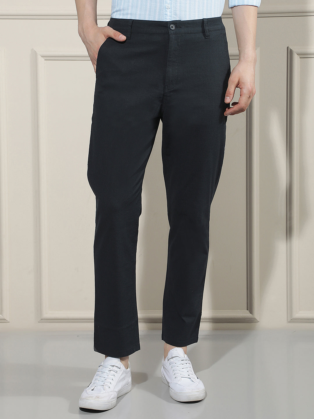 Navy Blue Vertical Stripes Trousers