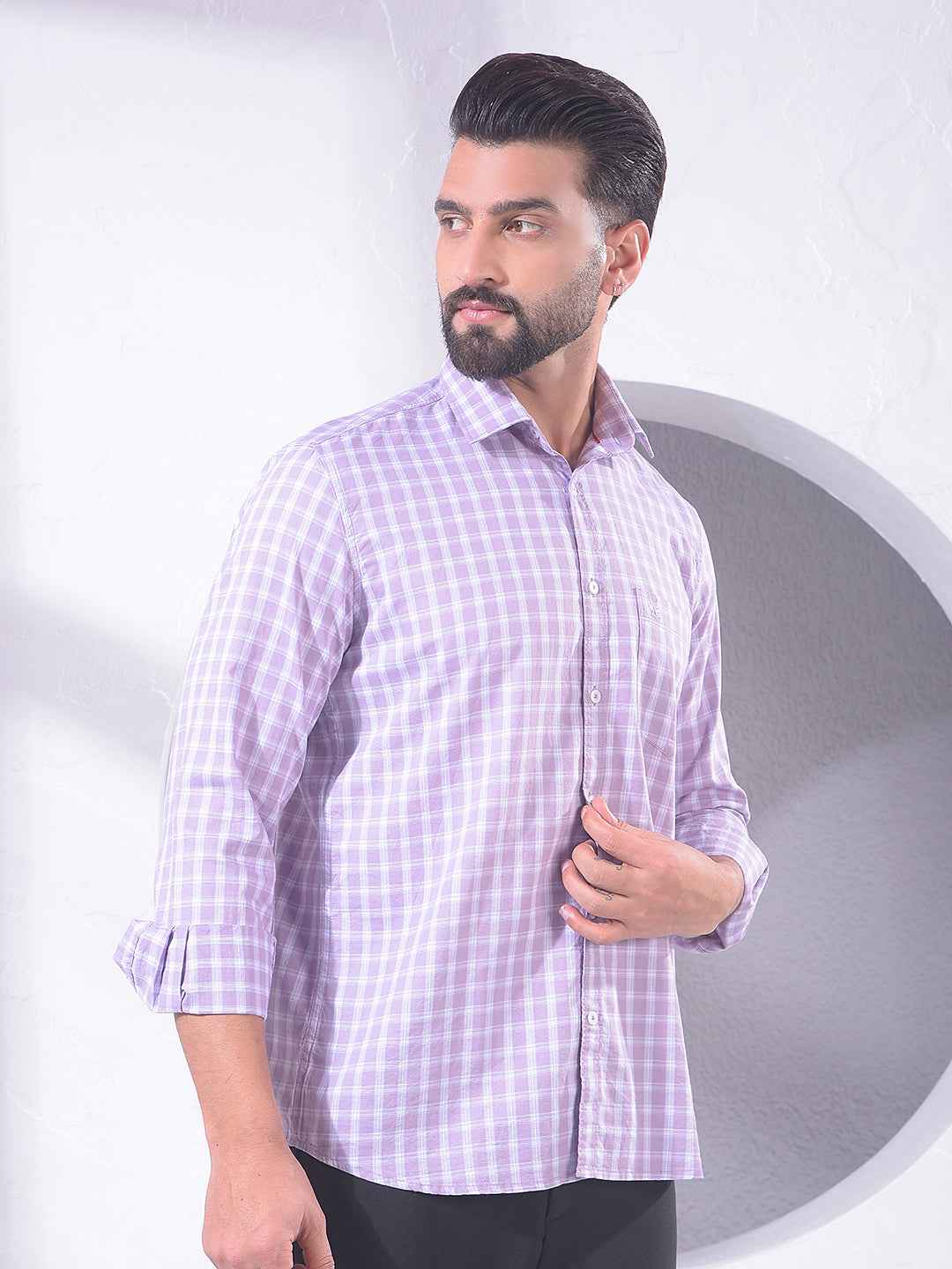 Purple Checked 100% Cotton Shirt