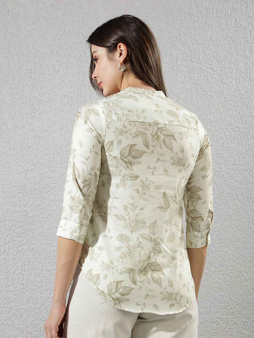 Green V-Neck Floral Printed Top