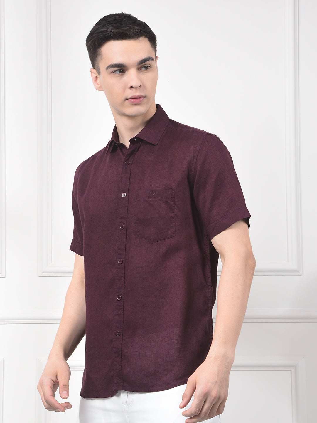Deep Wine Textured Linen Smart Shirt