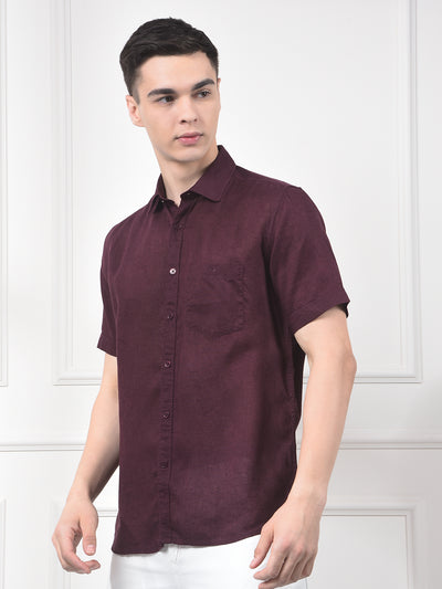 Deep Wine Textured Linen Smart Shirt