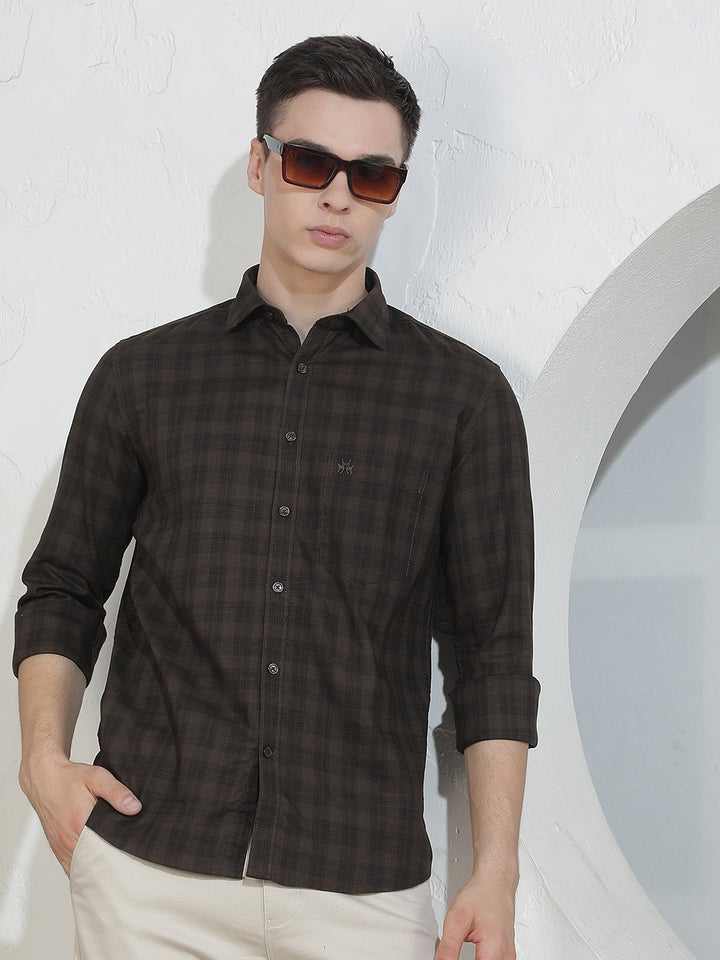 Brown Checked 100% Cotton Shirt