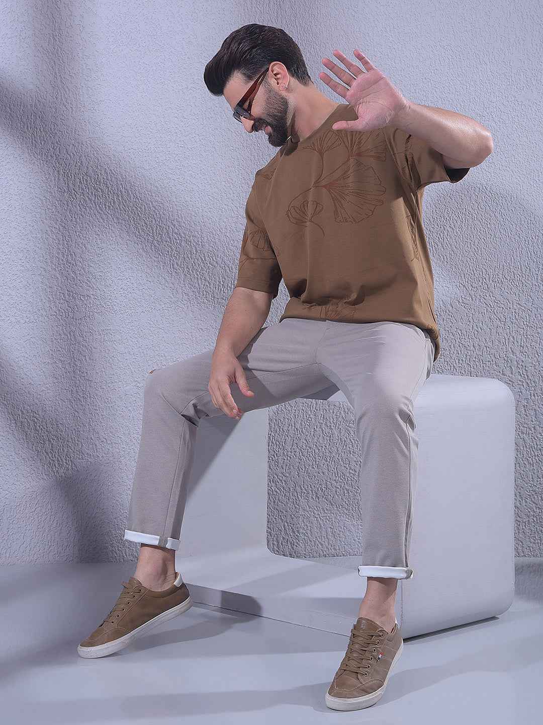 Brown Jacquard Oversize T-Shirt