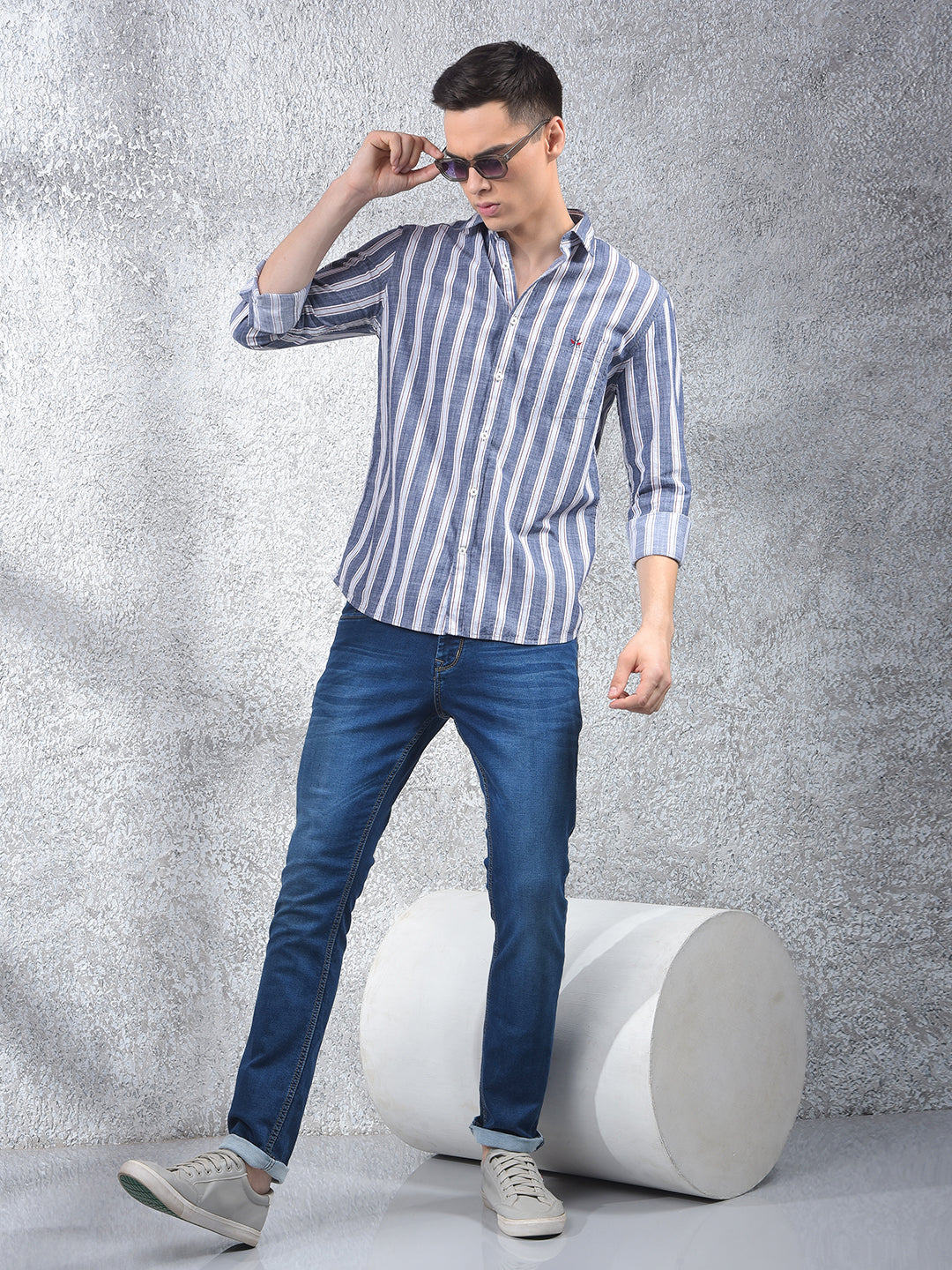 Blue Vertical Stripes 100% Cotton Shirt-Men Shirts-Crimsoune Club