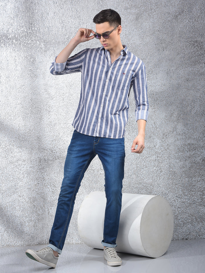 Blue Vertical Stripes 100% Cotton Shirt-Men Shirts-Crimsoune Club