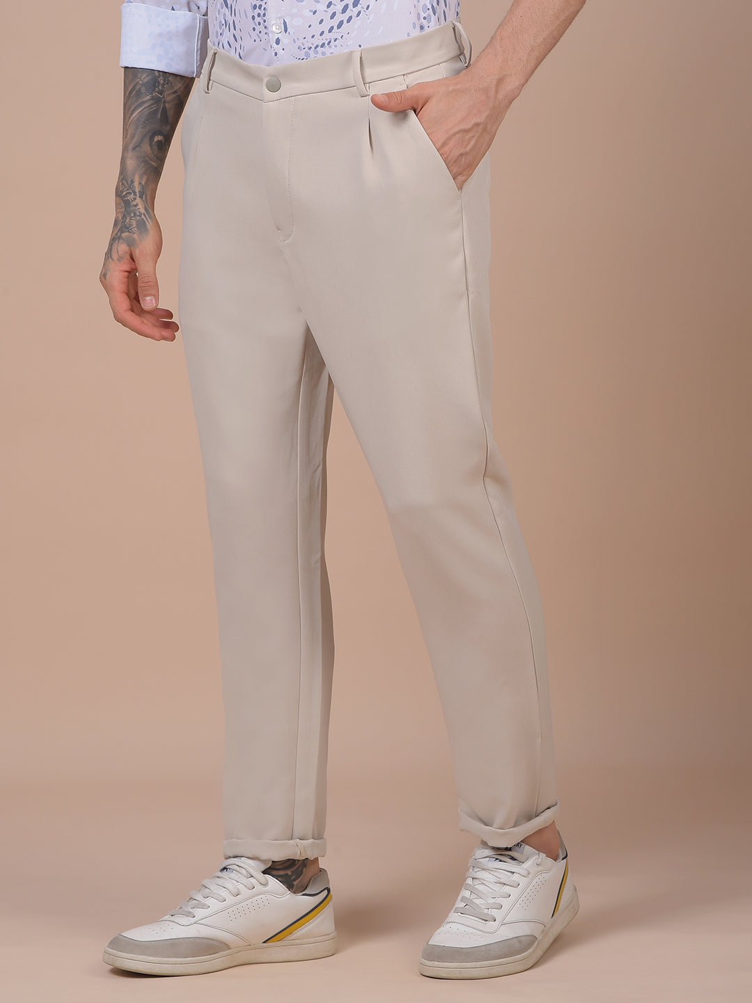 Beige Korean Fit Trousers