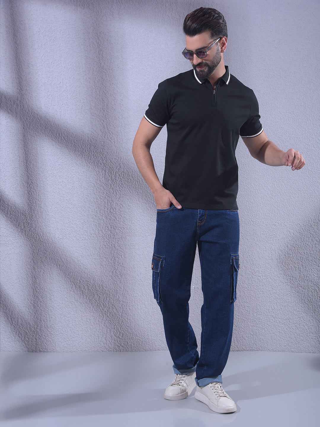 Sharp Black Pique Zipper Polo T-Shirt