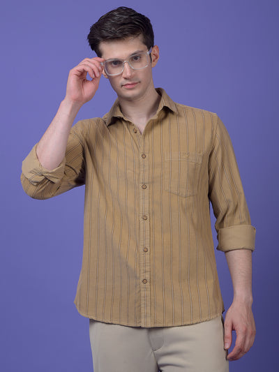 Brown Vertical Stripes 100% Cotton Shirt