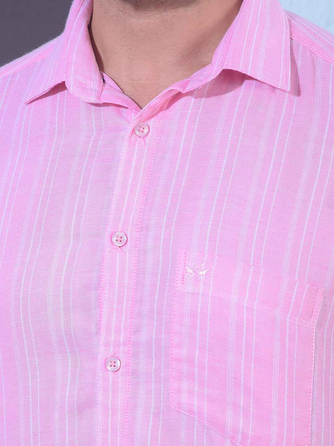 Pink 100% Cotton Vertical Stripes Shirt