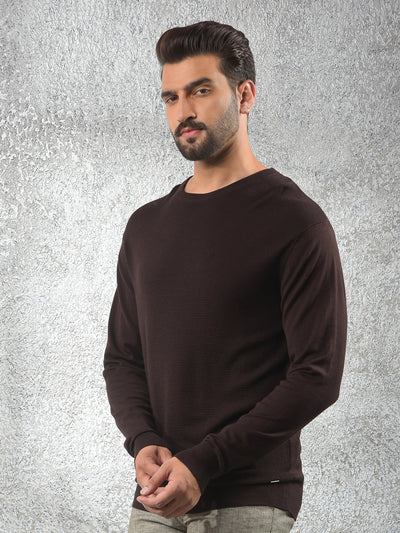 Tapered Fit Brown Jacquard Sweater