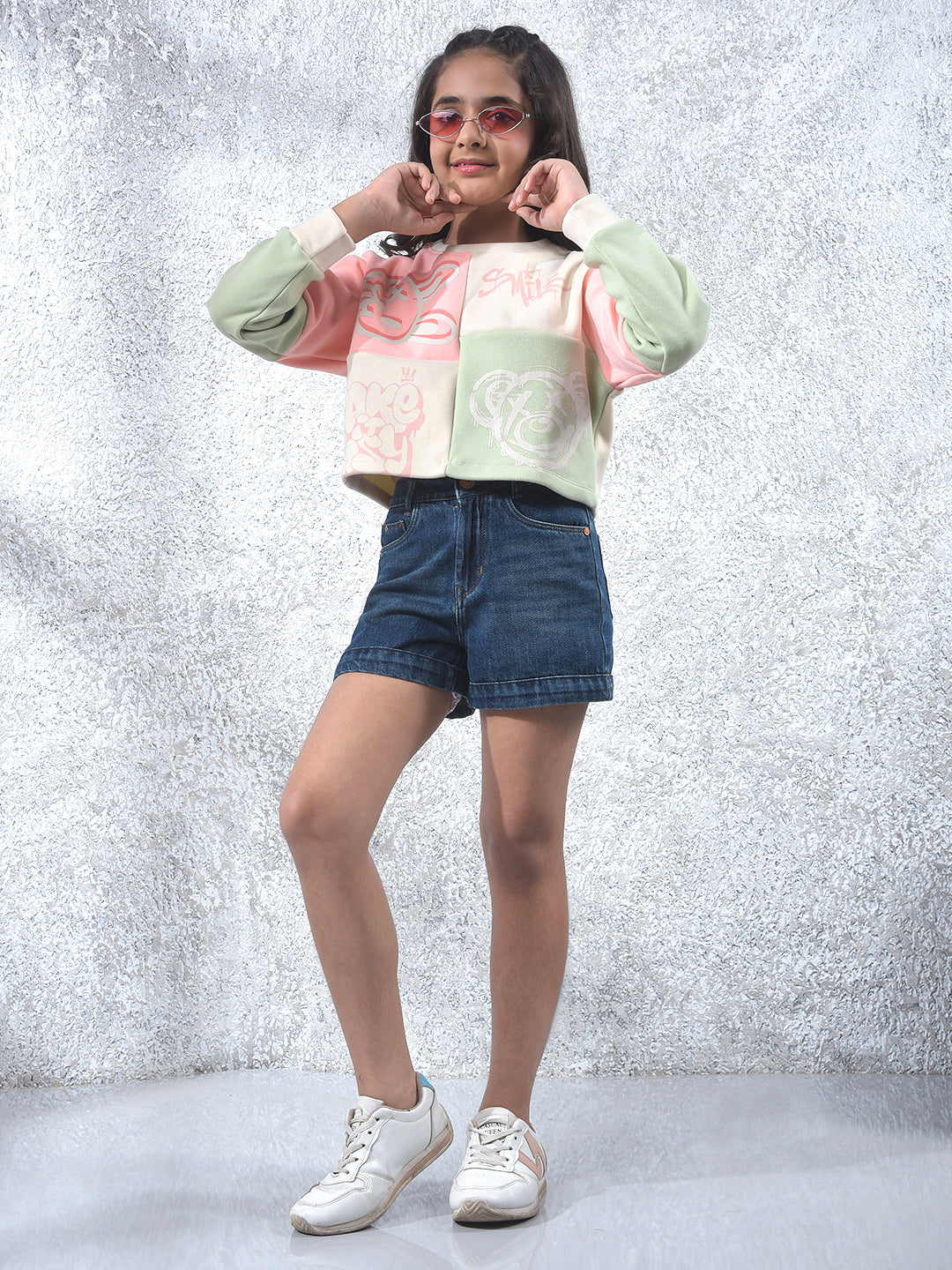 Blue 100% Cotton High-Waist Hot Pants