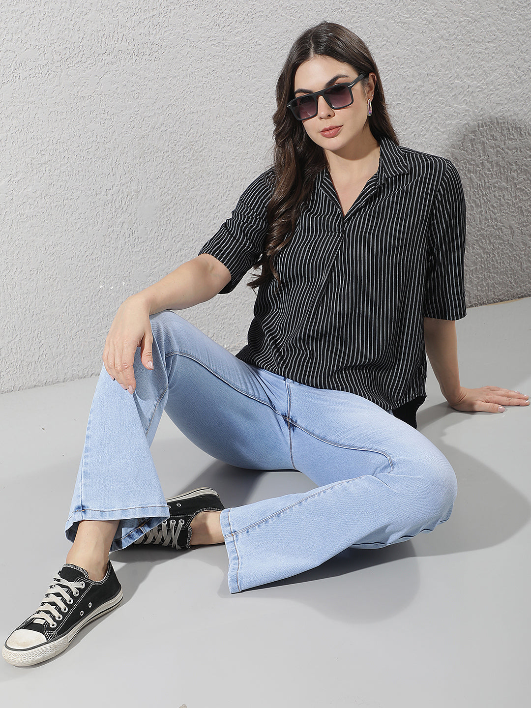 Black Vertical Stripes Top