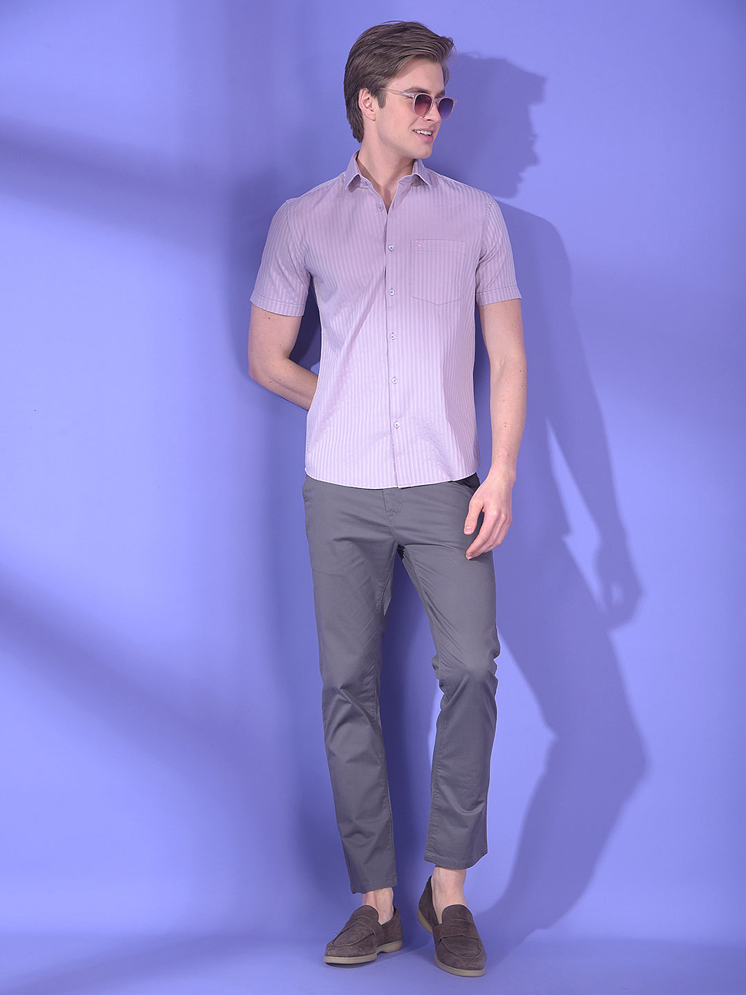 Purple Vertical Stripes 100% Cotton Shirt