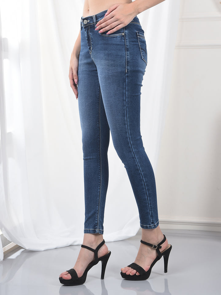 Navy Blue Skinny Jeans-Women Jeans-Crimsoune Club