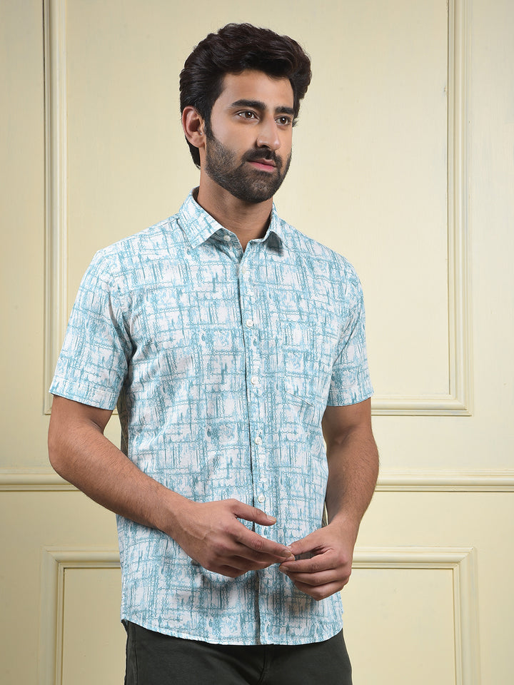 Smart Fit Green Printed Shirt