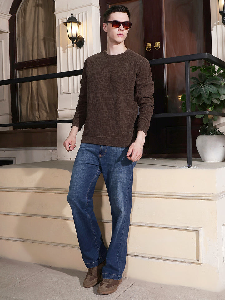 Tailored Chestnut Brown Jacquard Sweatshirt