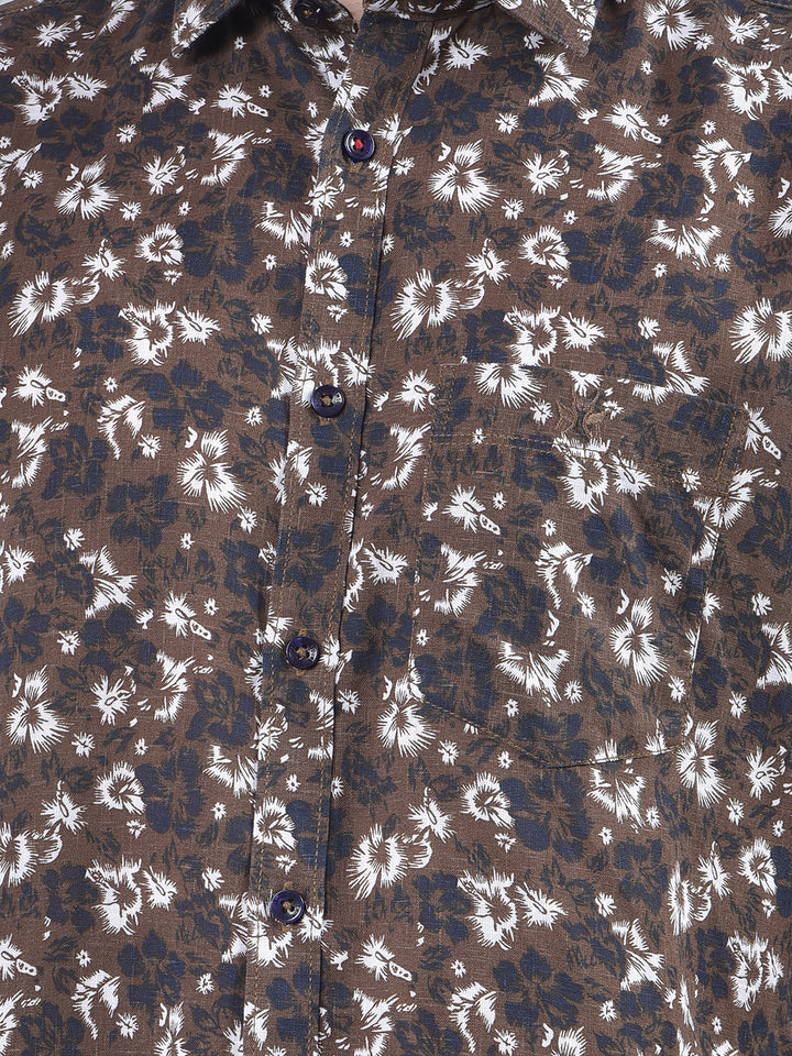 Brown Floral Shirt-Men Shirts-Crimsoune Club