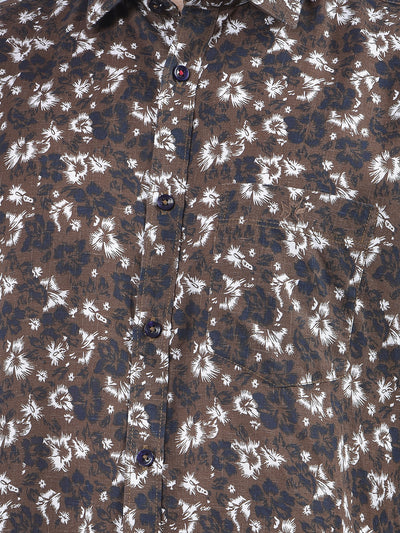 Brown Floral Shirt-Men Shirts-Crimsoune Club