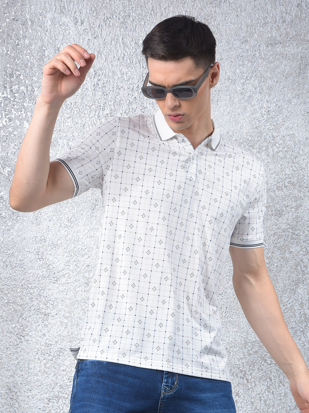 White Printed Polo Neck T-Shirt