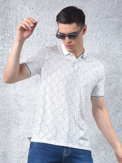 White Printed Polo Neck T-Shirt
