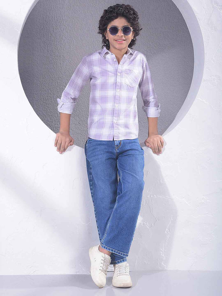 Purple Checked 100% Cotton Shirt
