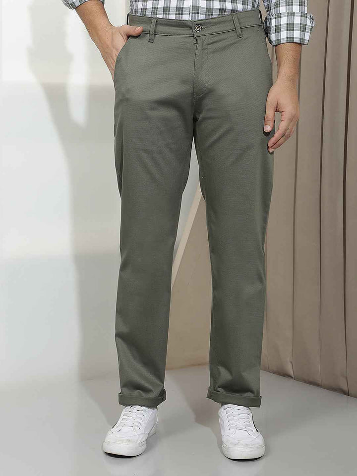 Olive Dobby Straight Trousers