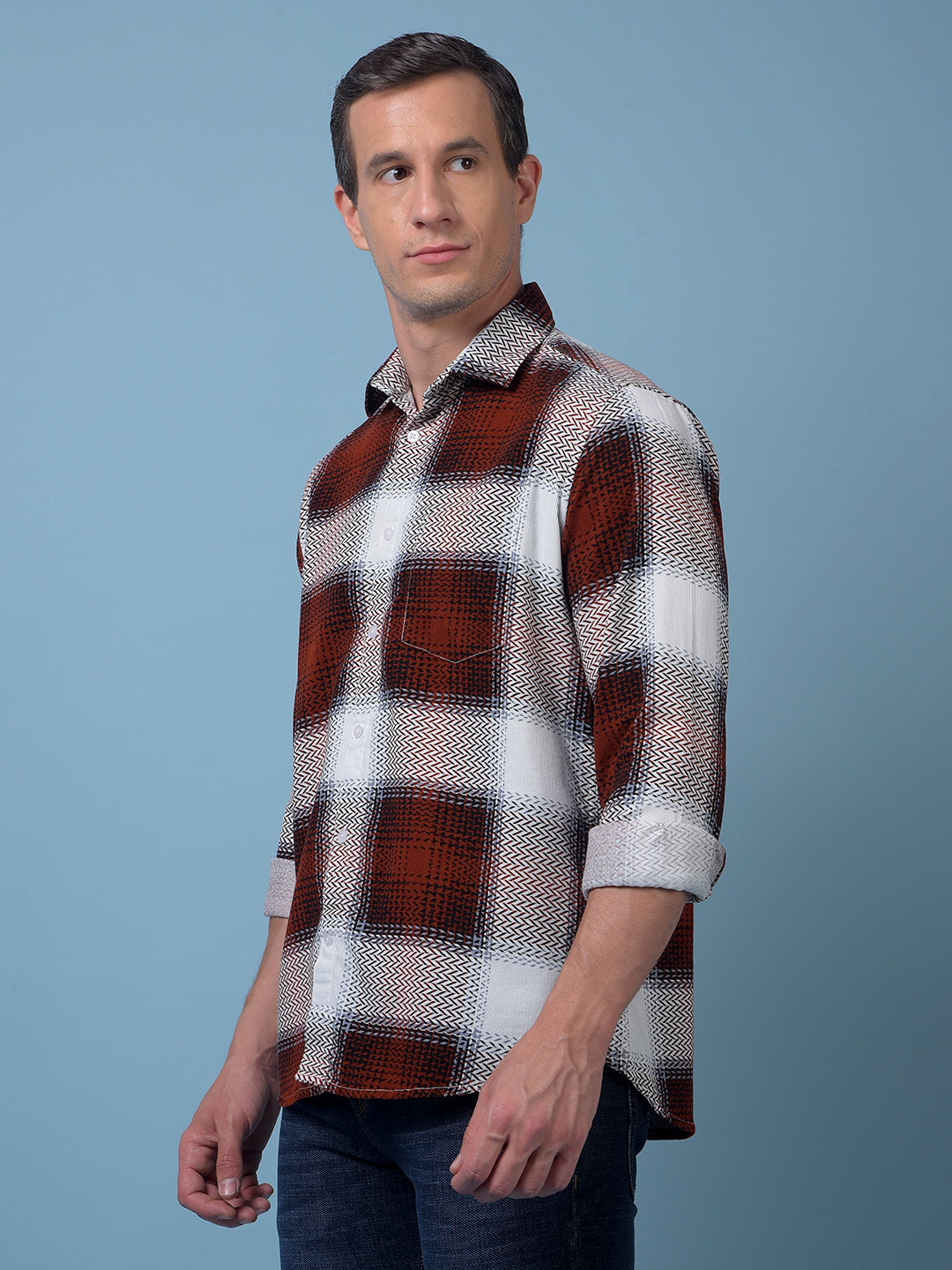 Red Printed 100% Cotton Corduroy Shirt