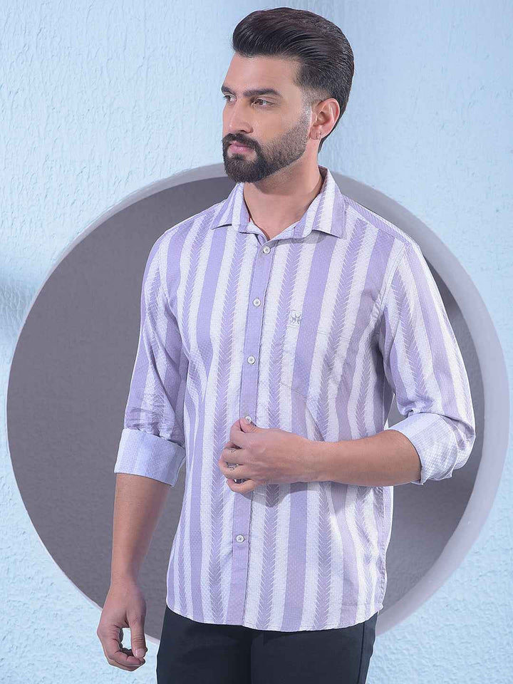 Purple 100% Cotton Vertical Stripes Shirt
