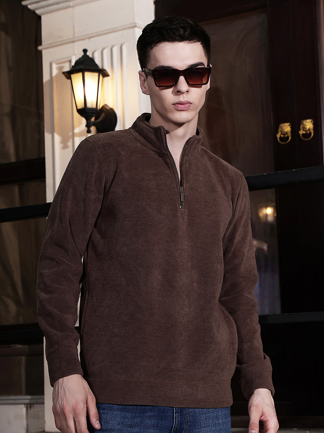 Brown High Neck Sweatshirt