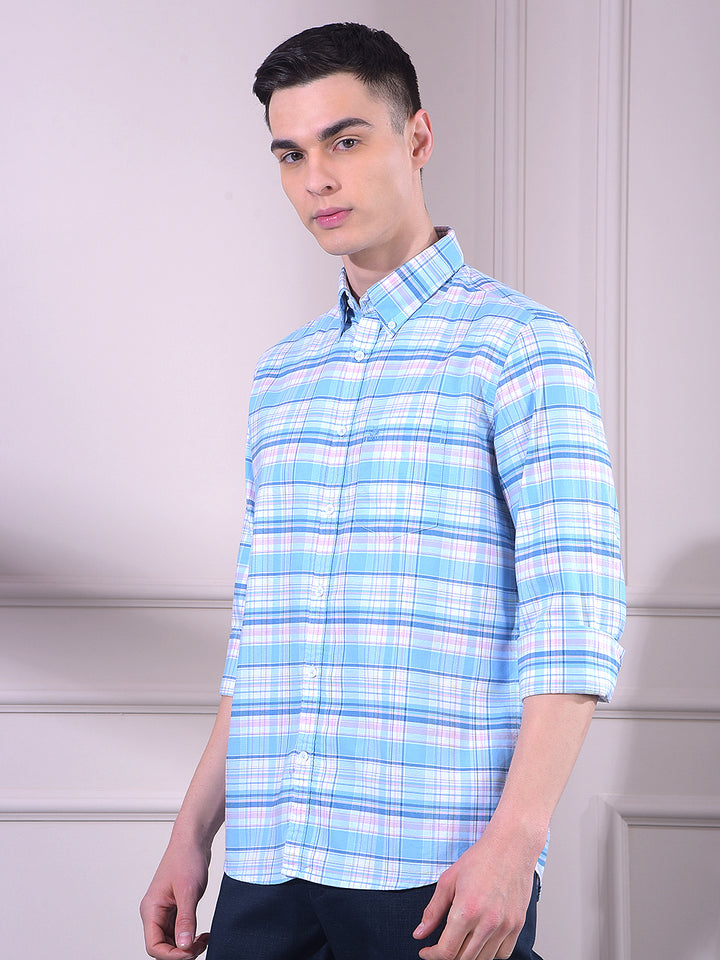 Blue Checked 100% Cotton Shirt
