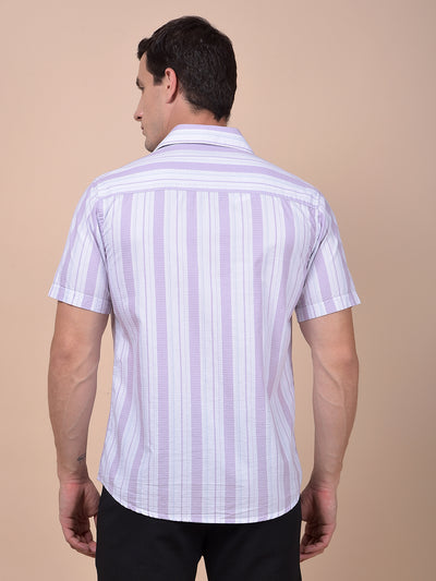Purple Vertical Stripes 100% Cotton Shirt