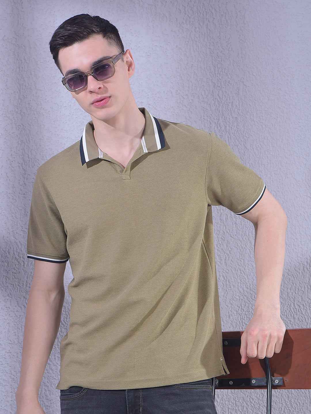 Olive Polo Neck T-Shirt