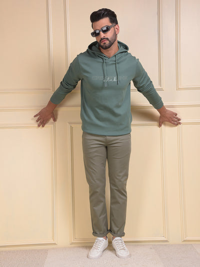 Green Embroidered Hooded Neck Sweatshirt