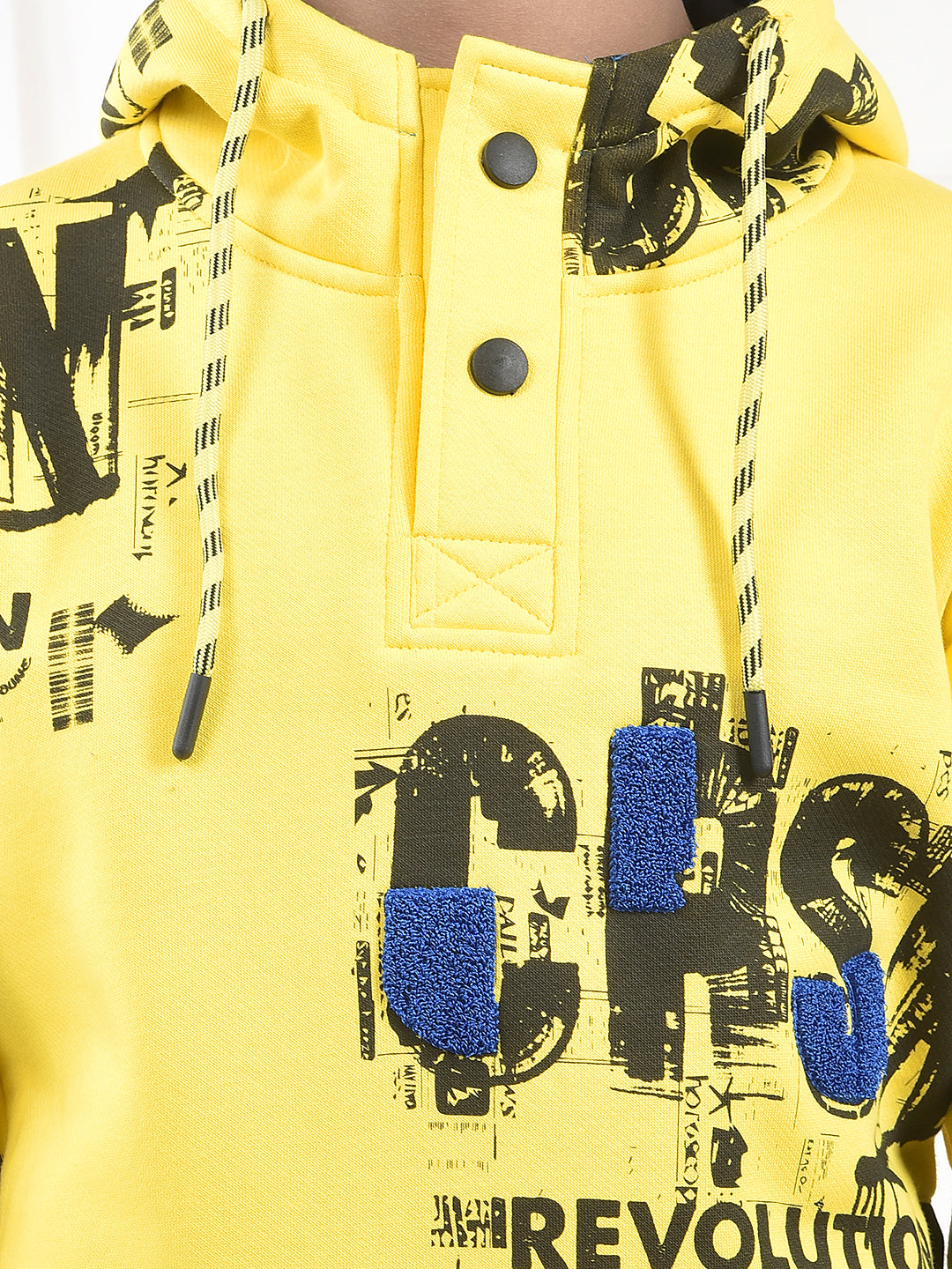 Yellow Typographic Print Hooded Neck Sweatshirt
