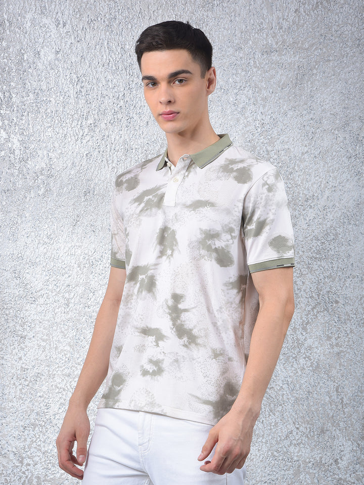 Olive Printed Polo-Neck T-Shirt
