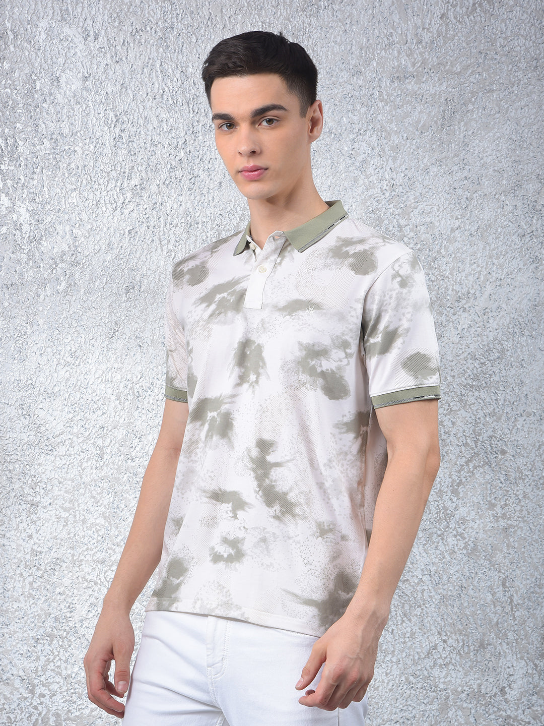 Olive Printed Polo-Neck T-Shirt