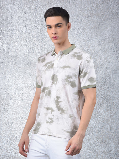 Olive Printed Polo-Neck T-Shirt