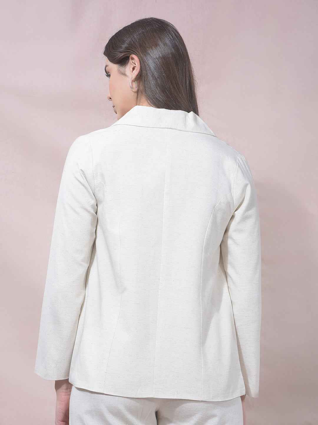 Off White Notched Lapel Open Front Blazer