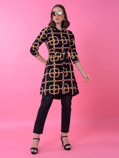 Black Printed Knee Length Shirt