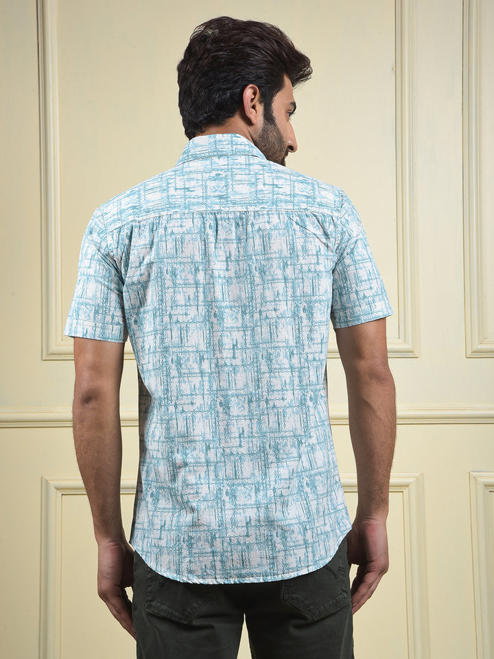 Smart Fit Green Printed Shirt