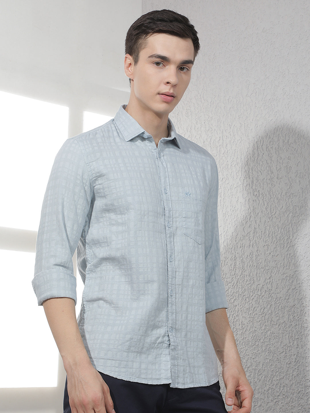 Blue Jacquard 100% Cotton Shirt