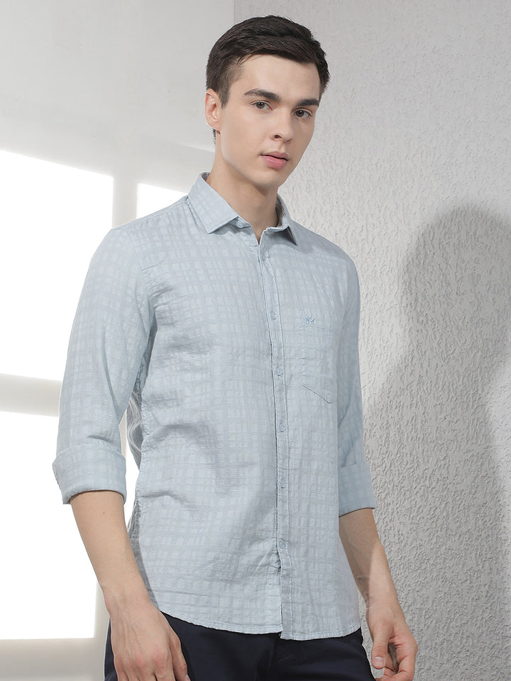 Blue Jacquard 100% Cotton Shirt