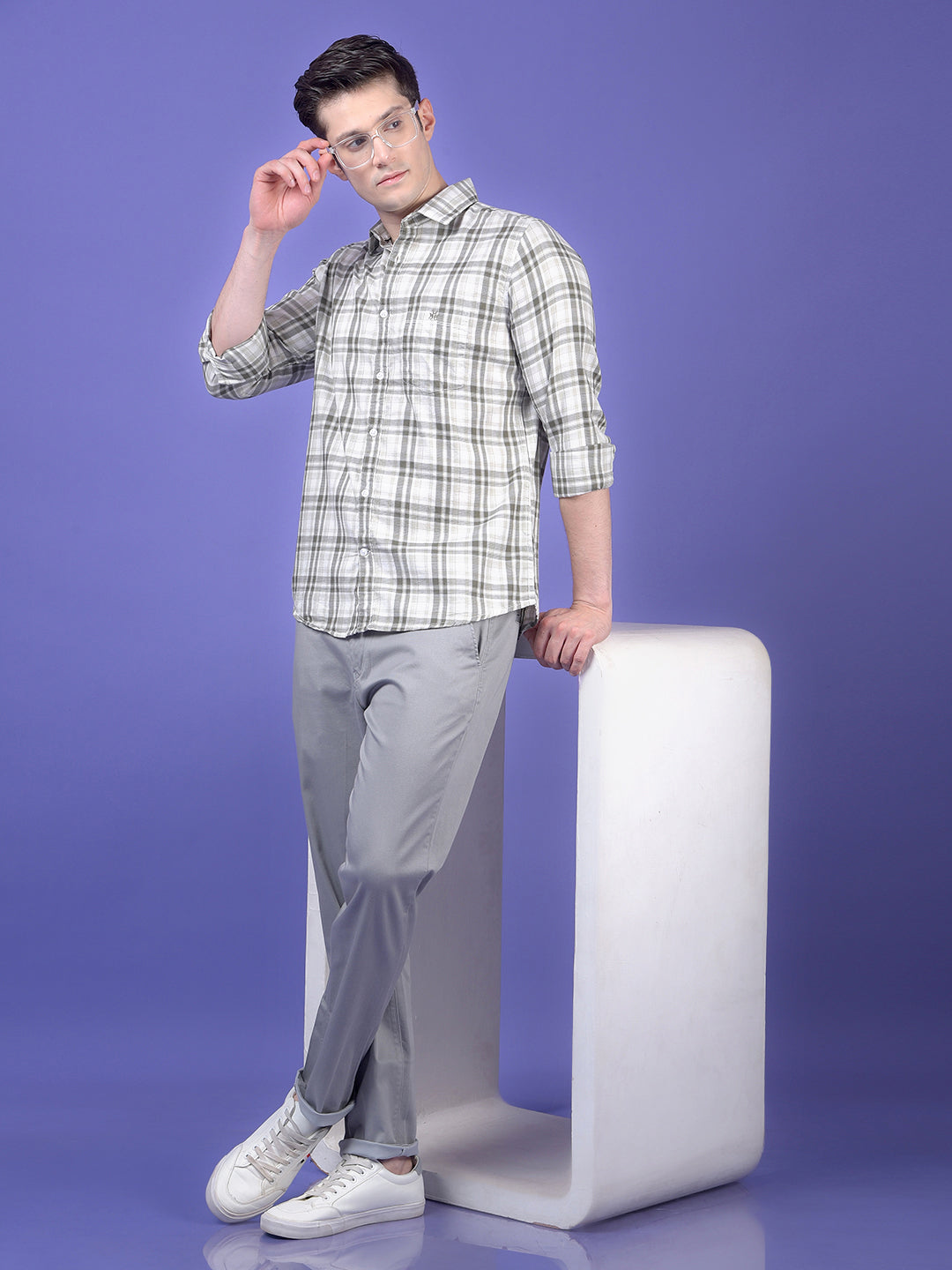 Olive Checked 100% Cotton Shirt